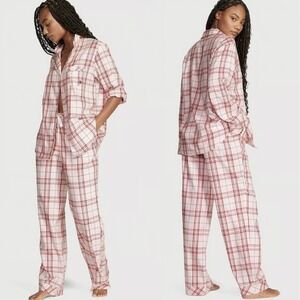 Victoria's Secret XS Plaid Pajama 2PC Set Top Pants Women's Red Pink Long Sleeve